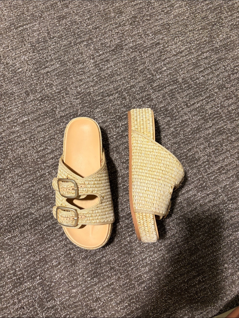 Amazon Woven Double-Buckle Slide Mules - Beige